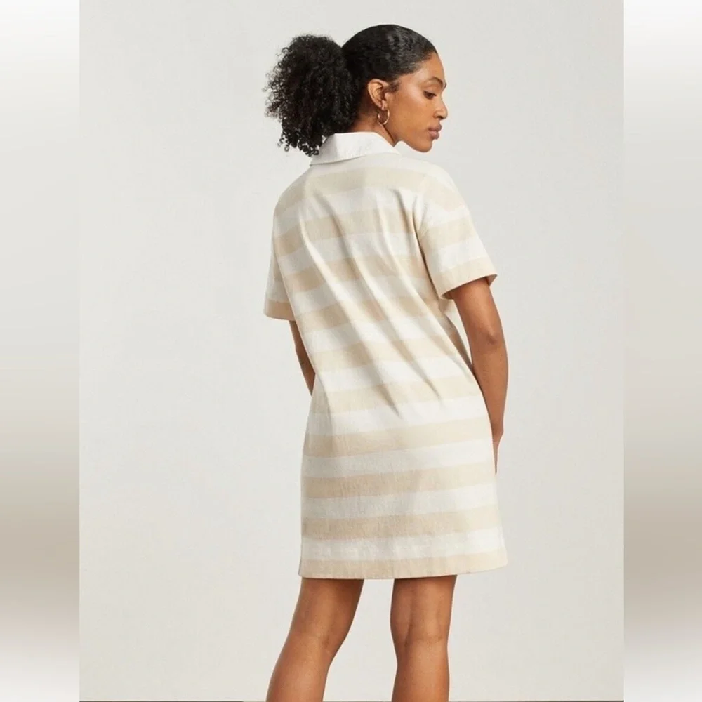 Everlane The Organic Cotton Polo Dress Striped Beige Size Small - Picture 3 of 12